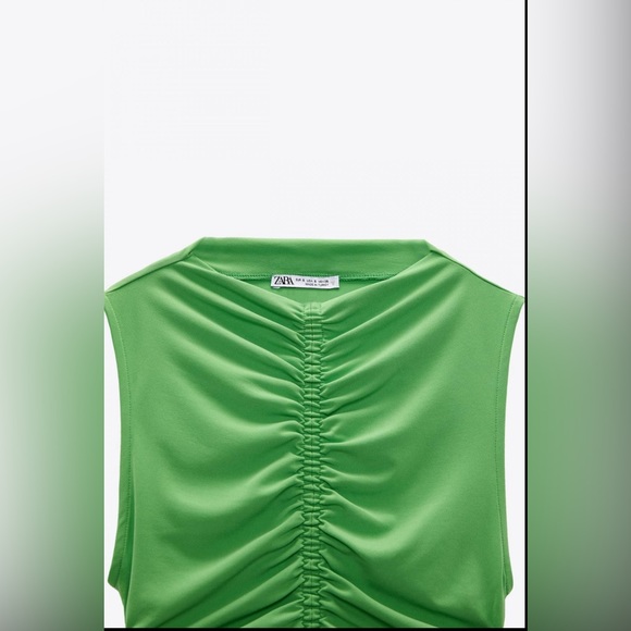 NWT ZARA Green Dress With Ruching Bloggers Favorite - Picture 6 of 7